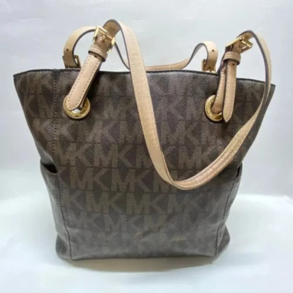 Michael Kors Signature Jet Set East West Top‎ Zip Tote Brown Khaki Saffiano EUC